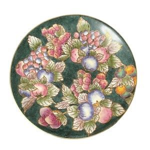 Andrea by Sadek 10" Decorative Plate Green Cloisonne Pastel Fruit Motif Food